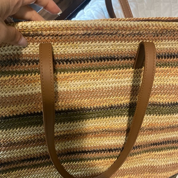 Striped Tan and Brown Tote Bag summer - Picture 9 of 11